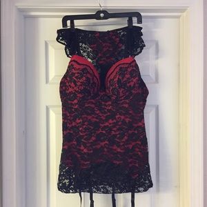 Red & Black Lace & Satin Lingerie Set